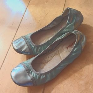 Silver metallic and baby blue Prada ballet flats